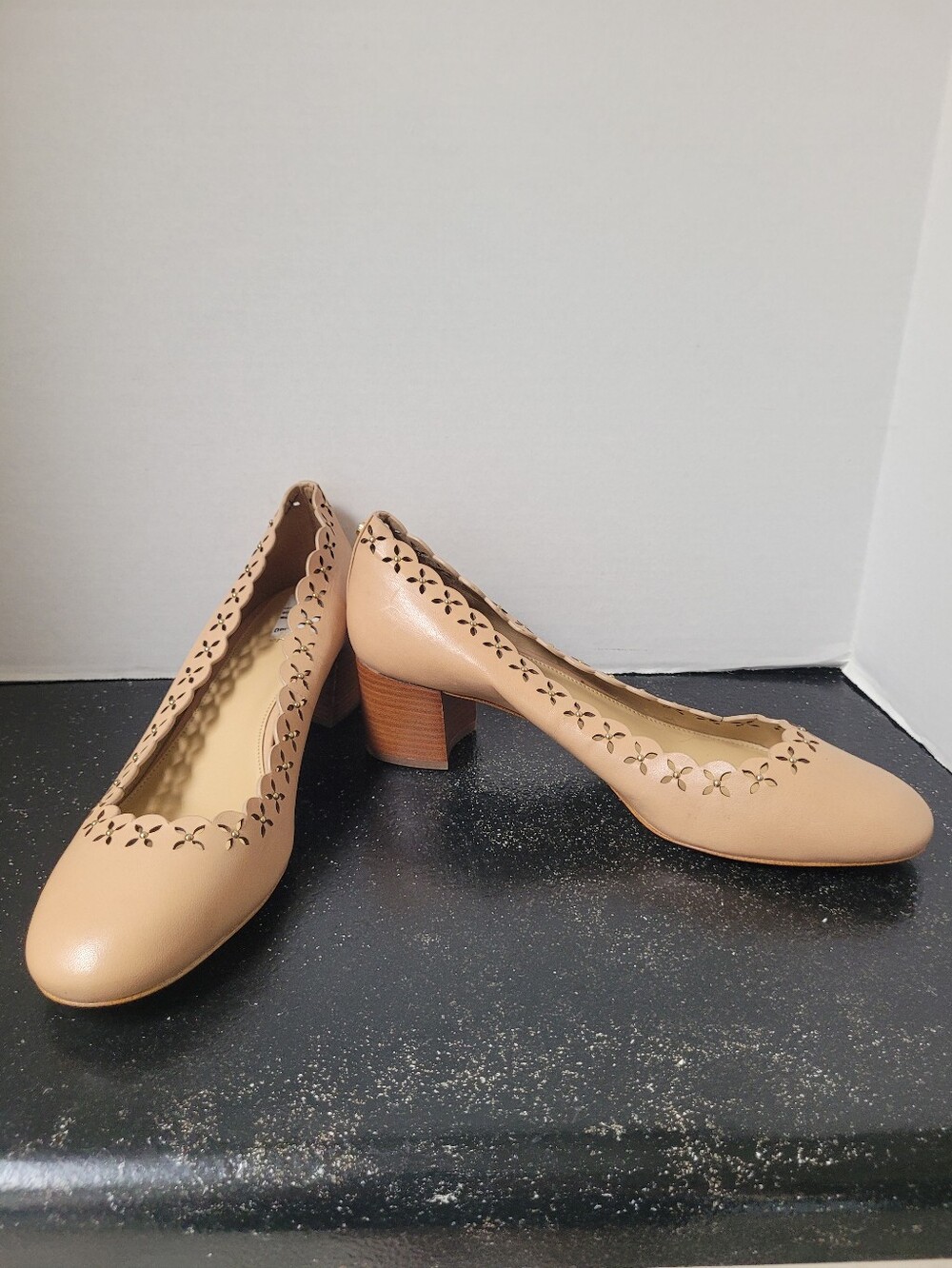 Michael Michael Kors Nude Tan Scalloped Block Heel Pumps